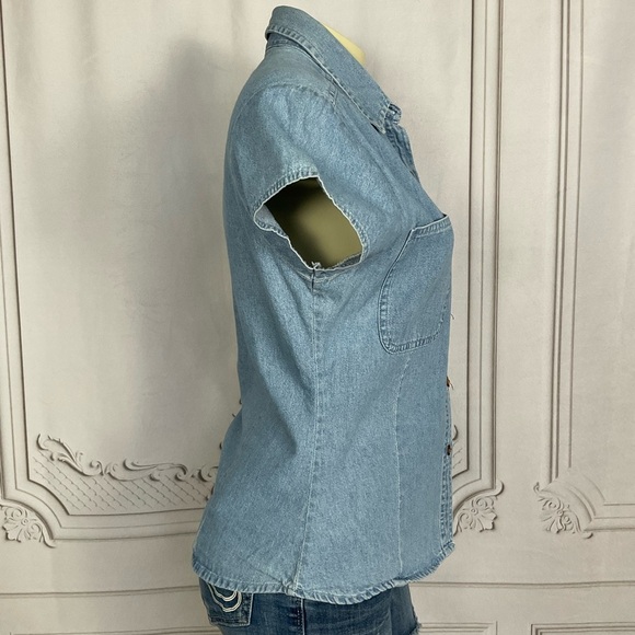 Vintage Hard Rock Cafe Cozumel Genuine Original Ladies Cap Sleeve Denim Top Lg - Picture 5 of 6